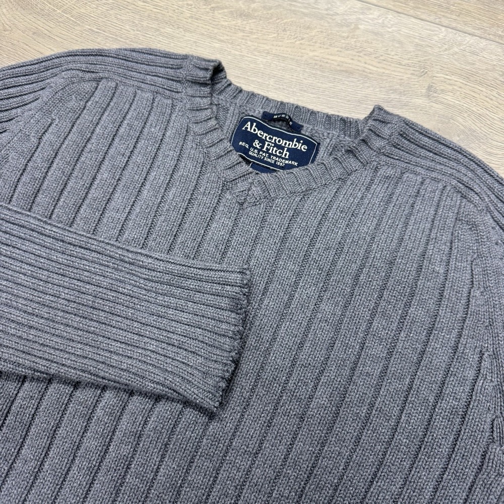 VTG Y2K Abercrombie & Fitch Grey Muscle Fit Knit Sweater Men's Sz XL Thick Heavy